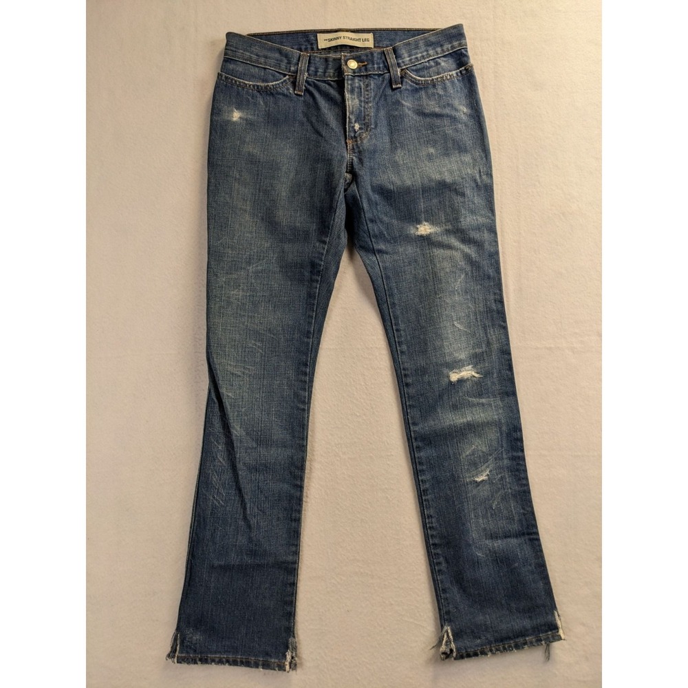 Gap Womens Skinny Jeans 2 Regular Straight Leg Frayed Hem Medium Wash Distressed